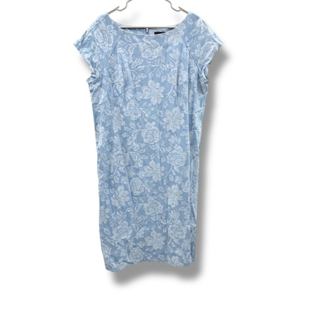 Ice Floral Jacquard Sheath Dress Women's‎ 18W Blue White Cap Sleeve Textured